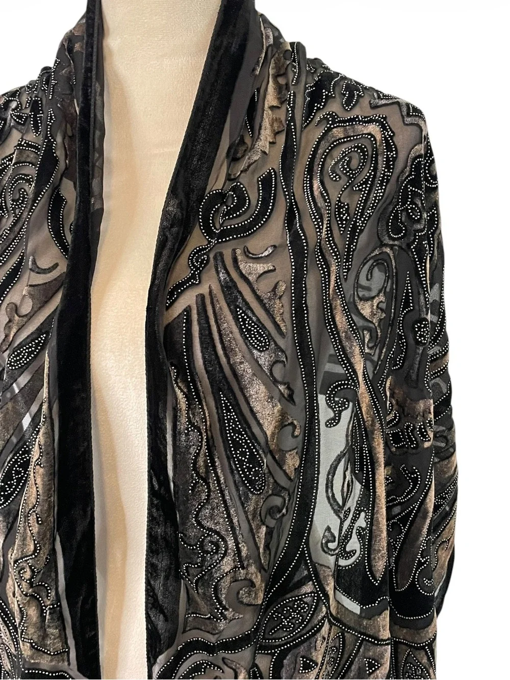 Black Velvet Burnout Paisley Fringe Scarf Shawl